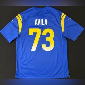 Rare Nike Steve Avila Los Angeles Rams #73 Home Blue Game Jersey Men’s Large